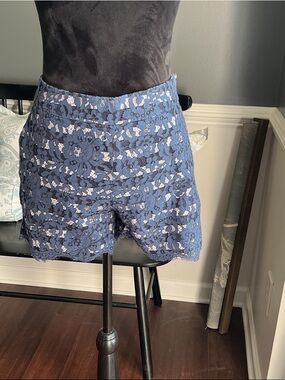 Anthropologie Blue Floral Lace High-Waist Skort